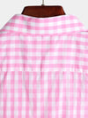 Men's Pink Casual Solid Color Plaid Cotton Pocket Shirt