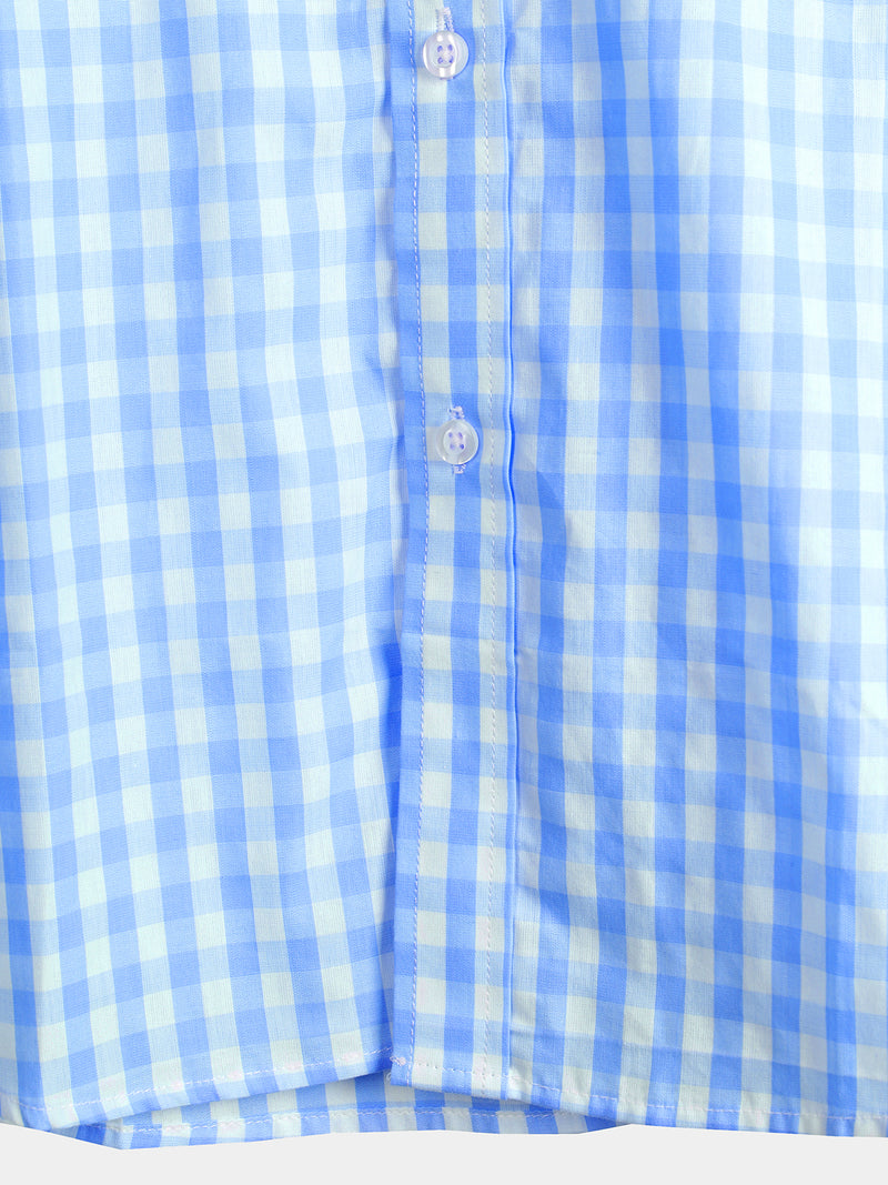 Men's Pink Casual Solid Color Plaid Cotton Pocket Shirt