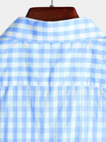 Men's Pink Casual Solid Color Plaid Cotton Pocket Shirt