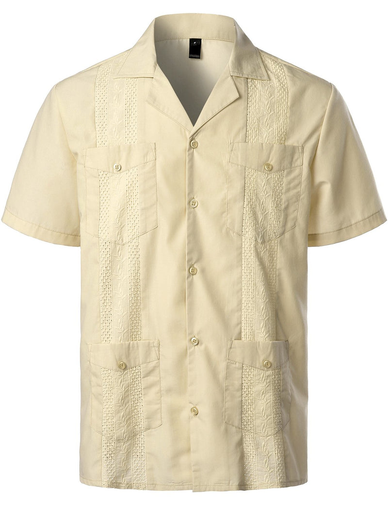 Men's Short Sleeve Button Down Cuban Guayabera Shirts Casual Suits