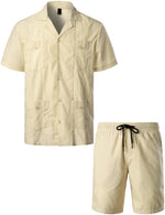 Men's Short Sleeve Button Down Cuban Guayabera Shirts Casual Suits