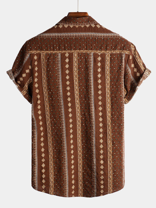 Men's Retro Button Up Short Sleeve Cotton 70s Shirt