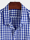 Men's Pink Casual Solid Color Plaid Cotton Pocket Shirt