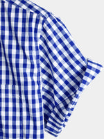 Men's Pink Casual Solid Color Plaid Cotton Pocket Shirt