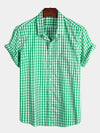 Men's Pink Casual Solid Color Plaid Cotton Pocket Shirt