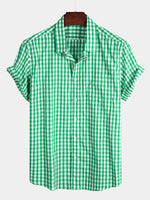 Men's Pink Casual Solid Color Plaid Cotton Pocket Shirt