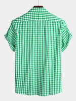 Men's Pink Casual Solid Color Plaid Cotton Pocket Shirt