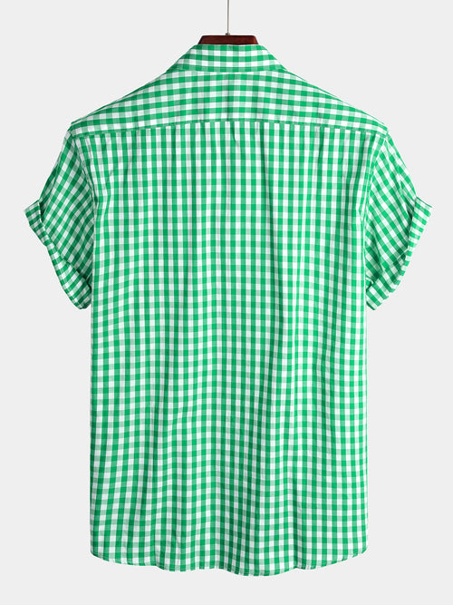 Men's Casual Solid Color Plaid Cotton Pocket Shirt