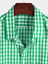 Men's Pink Casual Solid Color Plaid Cotton Pocket Shirt
