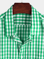 Men's Pink Casual Solid Color Plaid Cotton Pocket Shirt