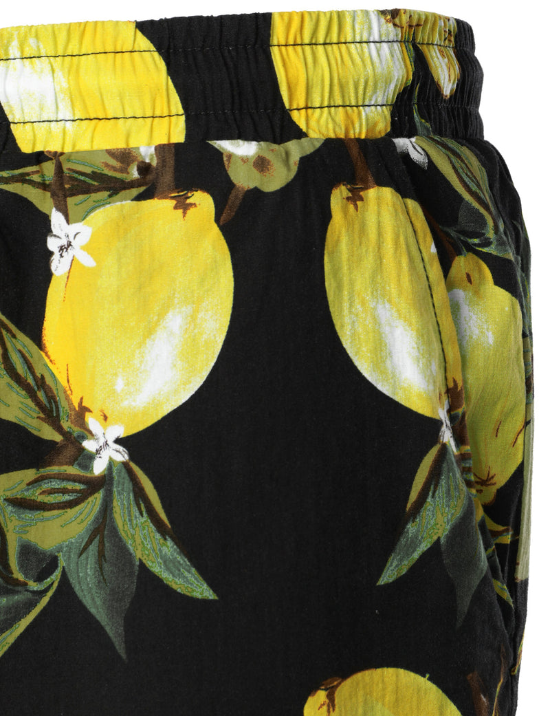 Men's Breathable Tropical Fruit Cotton Yellow Lemon Beach Hawaiian Aloha Summer Shorts