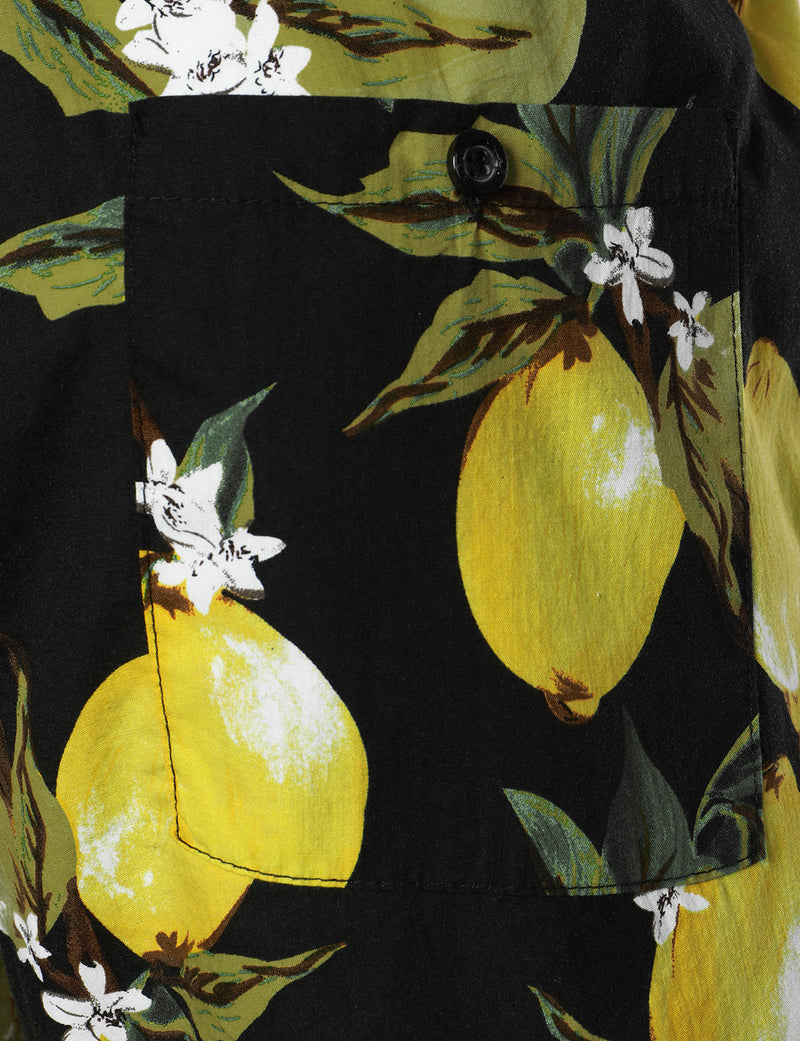 Men's Breathable Tropical Fruit Cotton Yellow Lemon Beach Hawaiian Aloha Summer Shorts