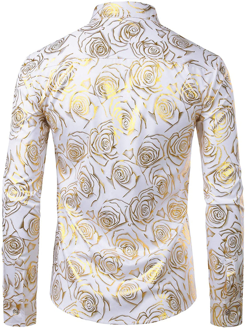 Men's Floral Long Sleeve Casual Button Up Shirt