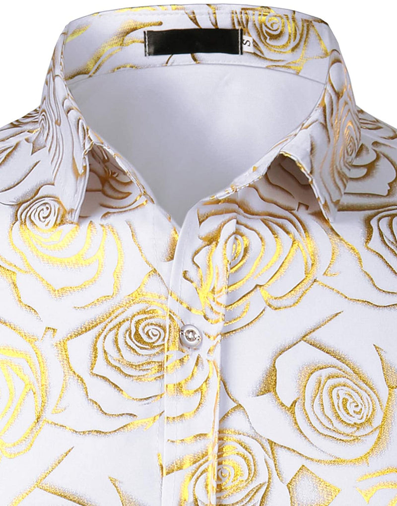 Men's Floral Long Sleeve Casual Button Up Shirt