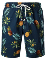 Men's Breathable Cotton Pineapple Print Beach Hawaiian Aloha Summer Shorts