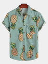 Men's Striped Pineapple Print Pocket Cotton Shirt