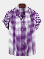Men's Pink Casual Solid Color Plaid Cotton Pocket Shirt