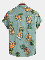 Men's Striped Pineapple Print Pocket Cotton Shirt