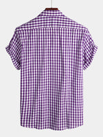 Men's Pink Casual Solid Color Plaid Cotton Pocket Shirt