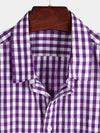Men's Pink Casual Solid Color Plaid Cotton Pocket Shirt