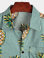 Men's Striped Pineapple Print Pocket Cotton Shirt
