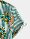 Men's Striped Pineapple Print Pocket Cotton Shirt