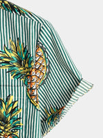 Men's Striped Pineapple Print Pocket Cotton Shirt