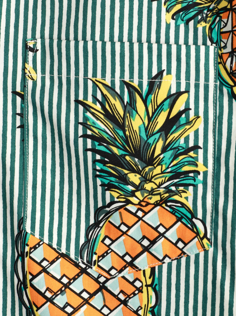 Men's Striped Pineapple Print Pocket Cotton Shirt