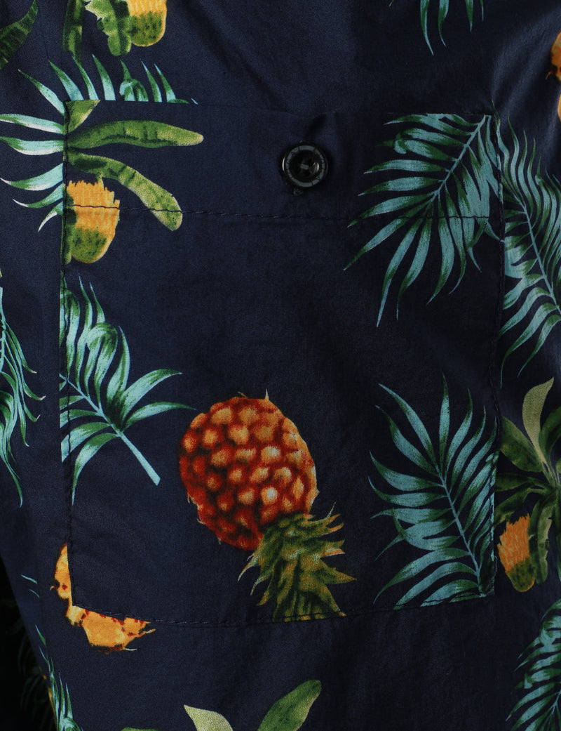 Men's Breathable Cotton Pineapple Print Beach Hawaiian Aloha Summer Shorts