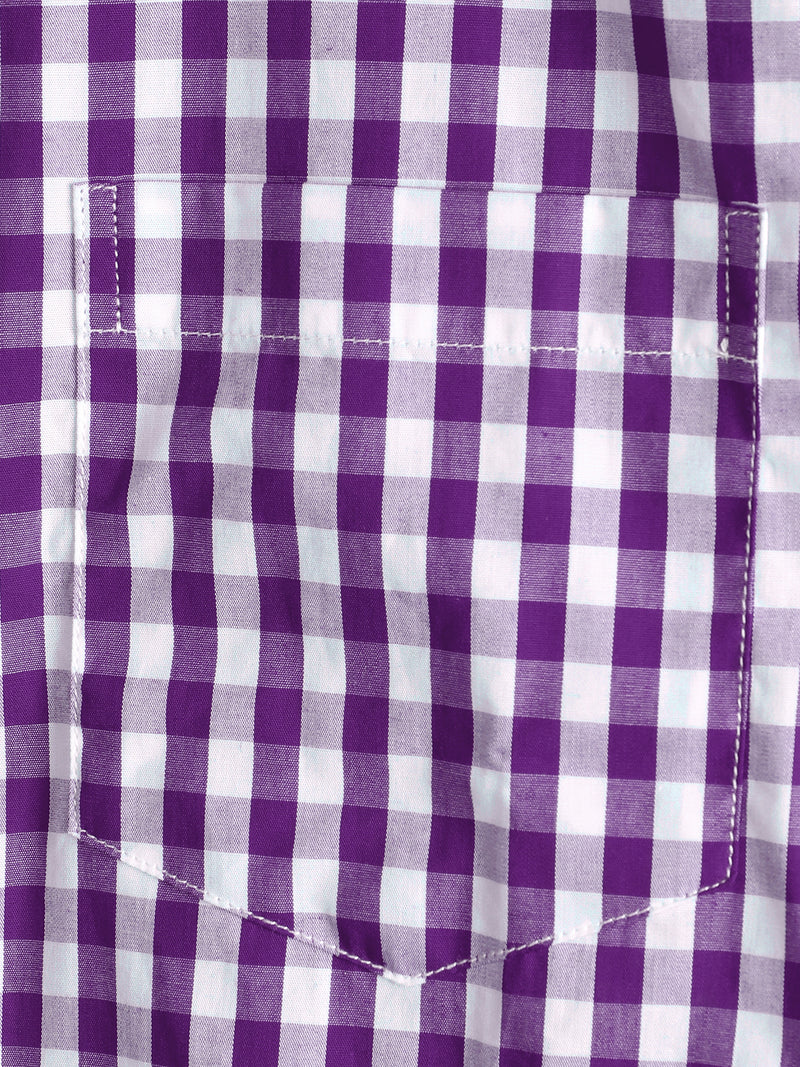 Men's Pink Casual Solid Color Plaid Cotton Pocket Shirt