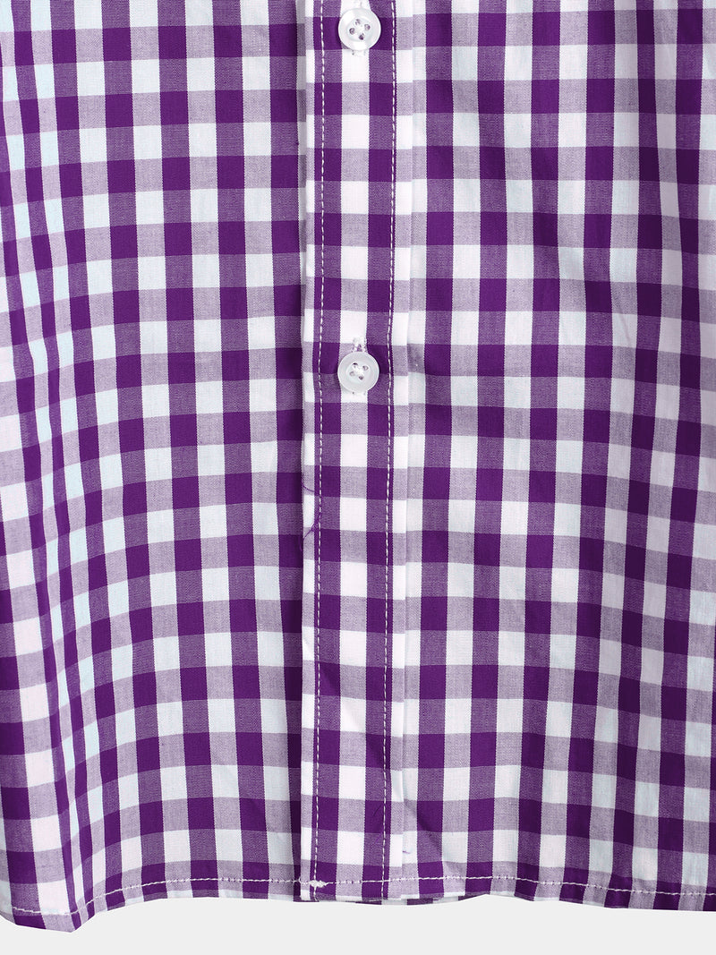 Men's Pink Casual Solid Color Plaid Cotton Pocket Shirt