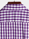 Men's Pink Casual Solid Color Plaid Cotton Pocket Shirt