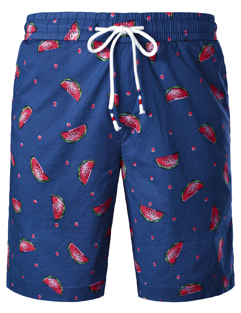 Men's Breathable Cotton Watermelon Beach Hawaiian Aloha Summer Shorts