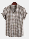 Men's Pink Casual Solid Color Plaid Cotton Pocket Shirt