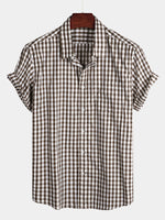 Men's Pink Casual Solid Color Plaid Cotton Pocket Shirt