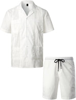 Men's Short Sleeve Button Down Cuban Guayabera Shirts Casual Suits