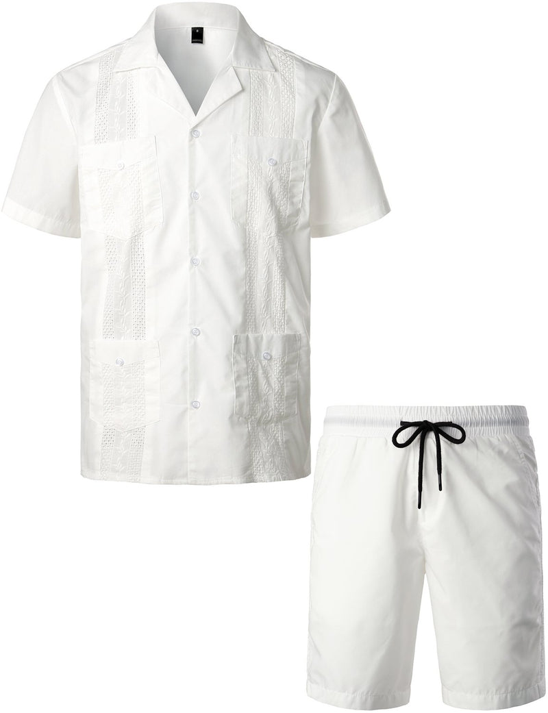 Men's Short Sleeve Button Down Cuban Guayabera Shirts Casual Suits