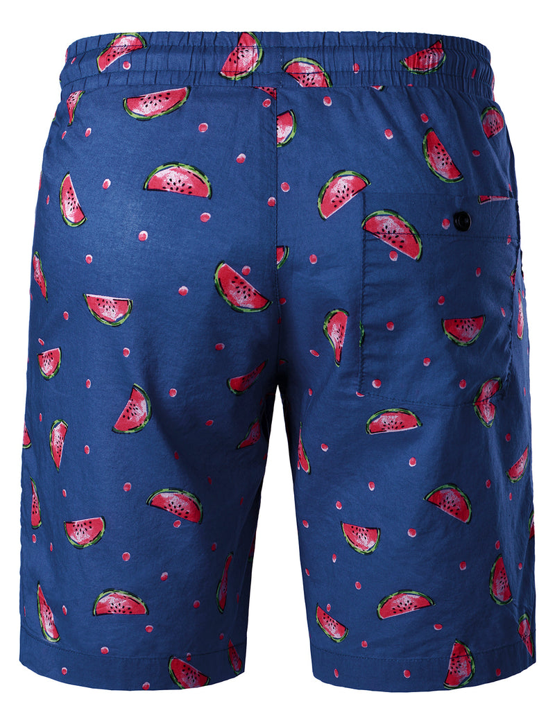 Men's Breathable Cotton Watermelon Beach Hawaiian Aloha Summer Shorts