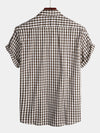 Men's Pink Casual Solid Color Plaid Cotton Pocket Shirt