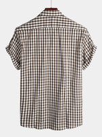 Men's Pink Casual Solid Color Plaid Cotton Pocket Shirt