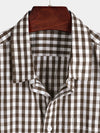 Men's Pink Casual Solid Color Plaid Cotton Pocket Shirt