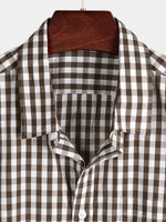 Men's Pink Casual Solid Color Plaid Cotton Pocket Shirt