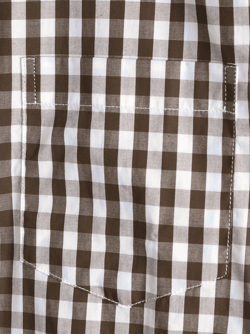 Men's Pink Casual Solid Color Plaid Cotton Pocket Shirt