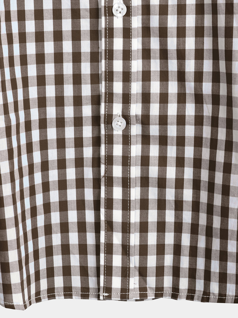 Men's Pink Casual Solid Color Plaid Cotton Pocket Shirt