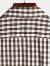 Men's Pink Casual Solid Color Plaid Cotton Pocket Shirt