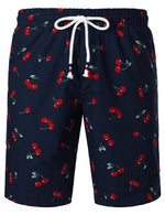 Men's Breathable Cotton Cherry Print Beach Hawaiian Aloha Summer Shorts