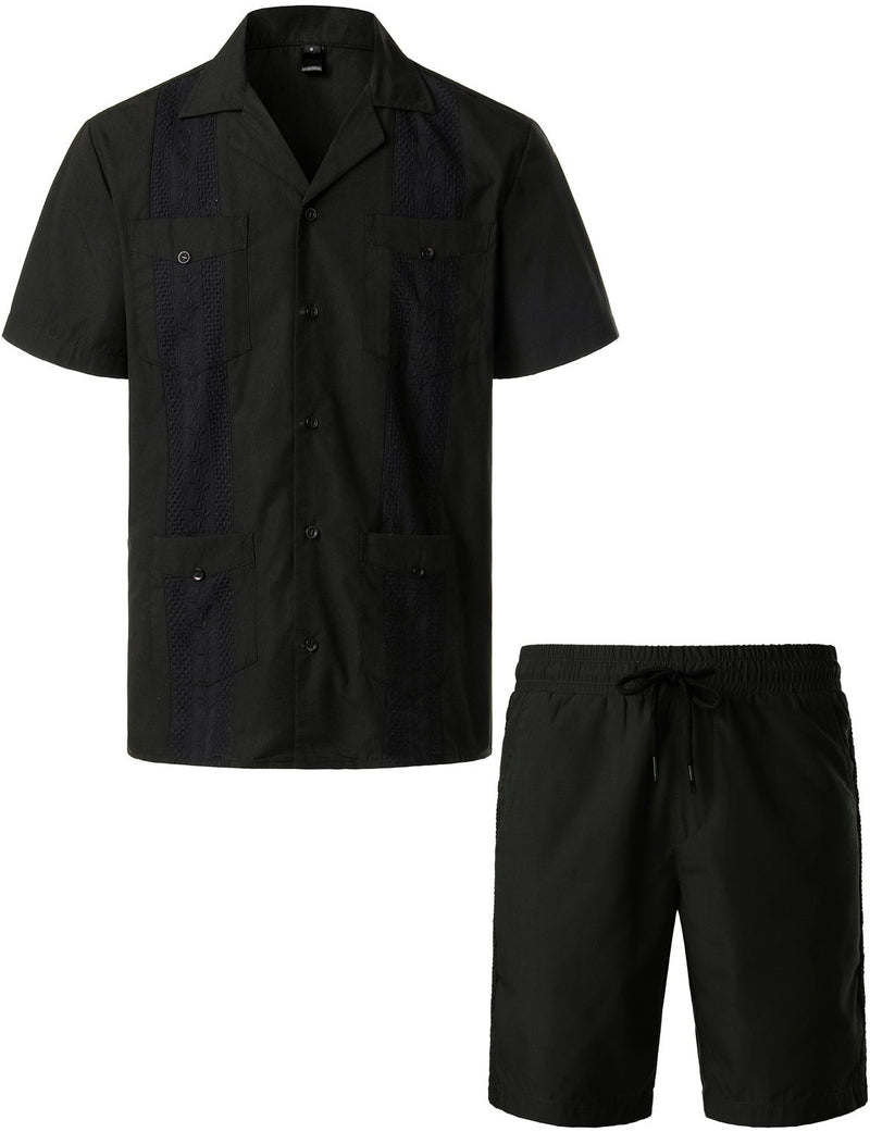 Men's Short Sleeve Button Down Cuban Guayabera Shirts Casual Suits
