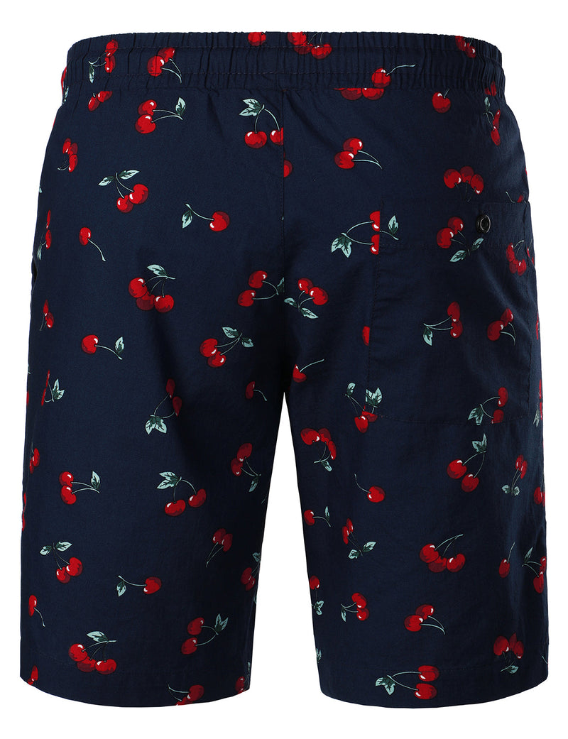 Men's Breathable Cotton Cherry Print Beach Hawaiian Aloha Summer Shorts