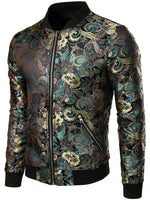 Men's Vintage Embroidered Satin Flight Bomber Jacket Coat