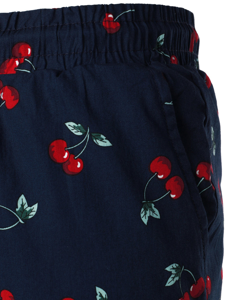 Men's Breathable Cotton Cherry Print Beach Hawaiian Aloha Summer Shorts